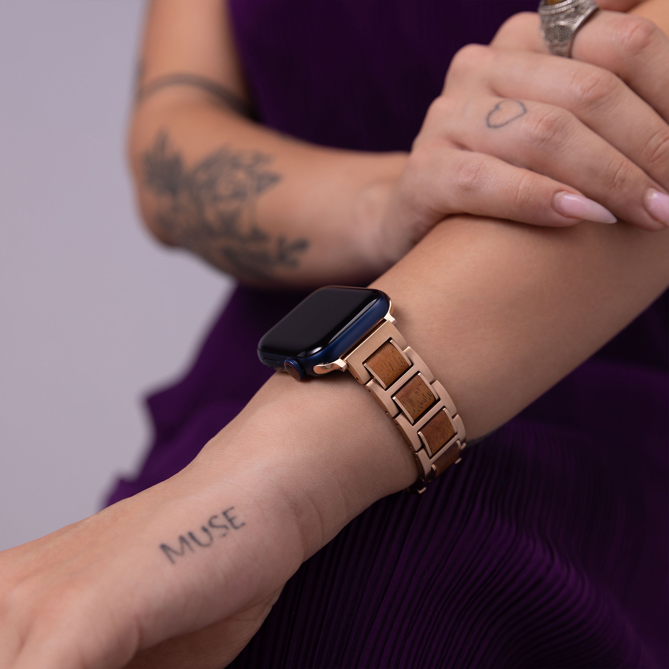 Apple Watch Band Smooth Natural Wood Steel Mix