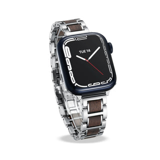 NaturaGlow Apple-Watch-Armbänder für Damen, Holz-Stahl-Mix