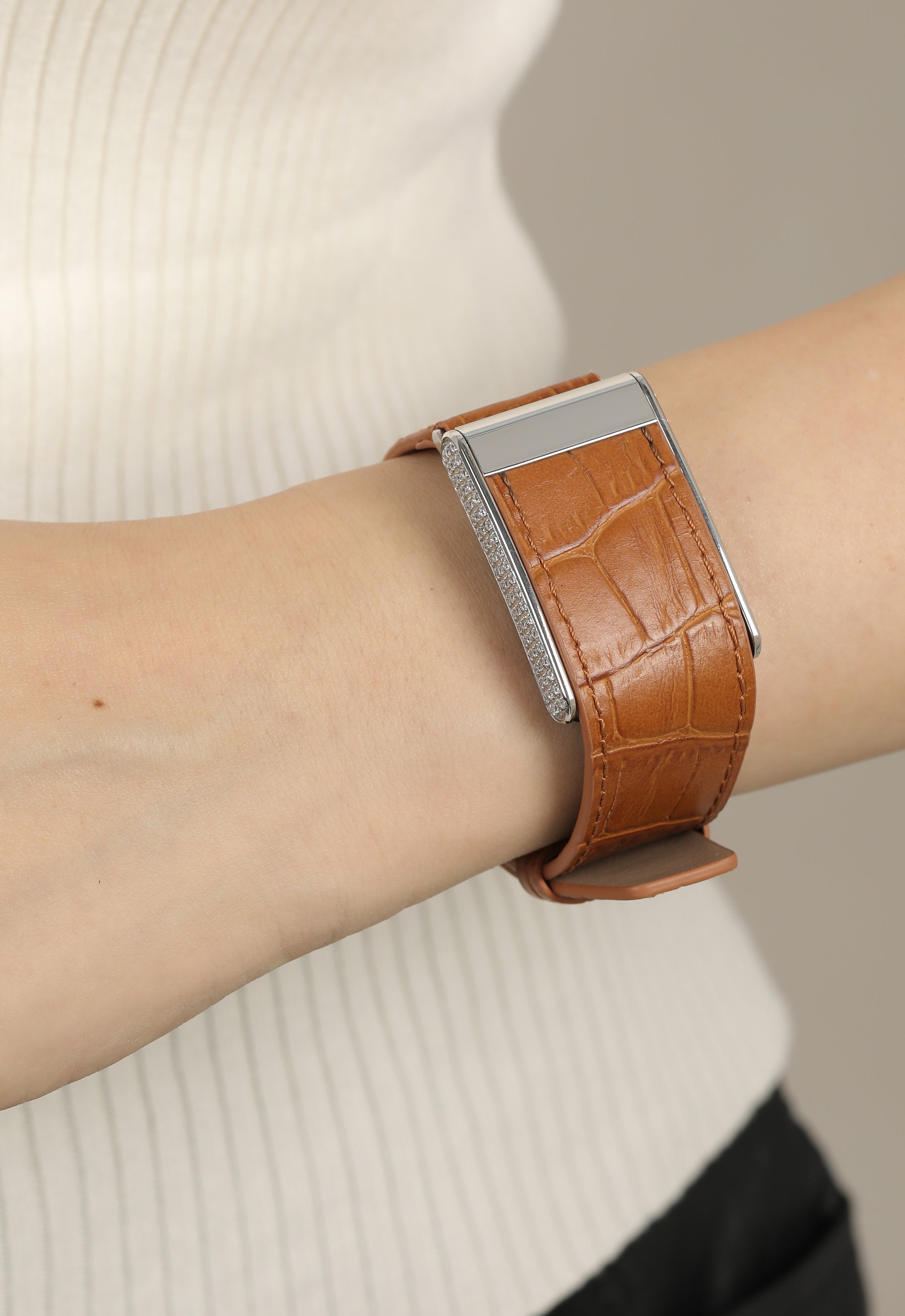 Light Coffee Genuine Leather Strap for Whoop with Diamond Buckle