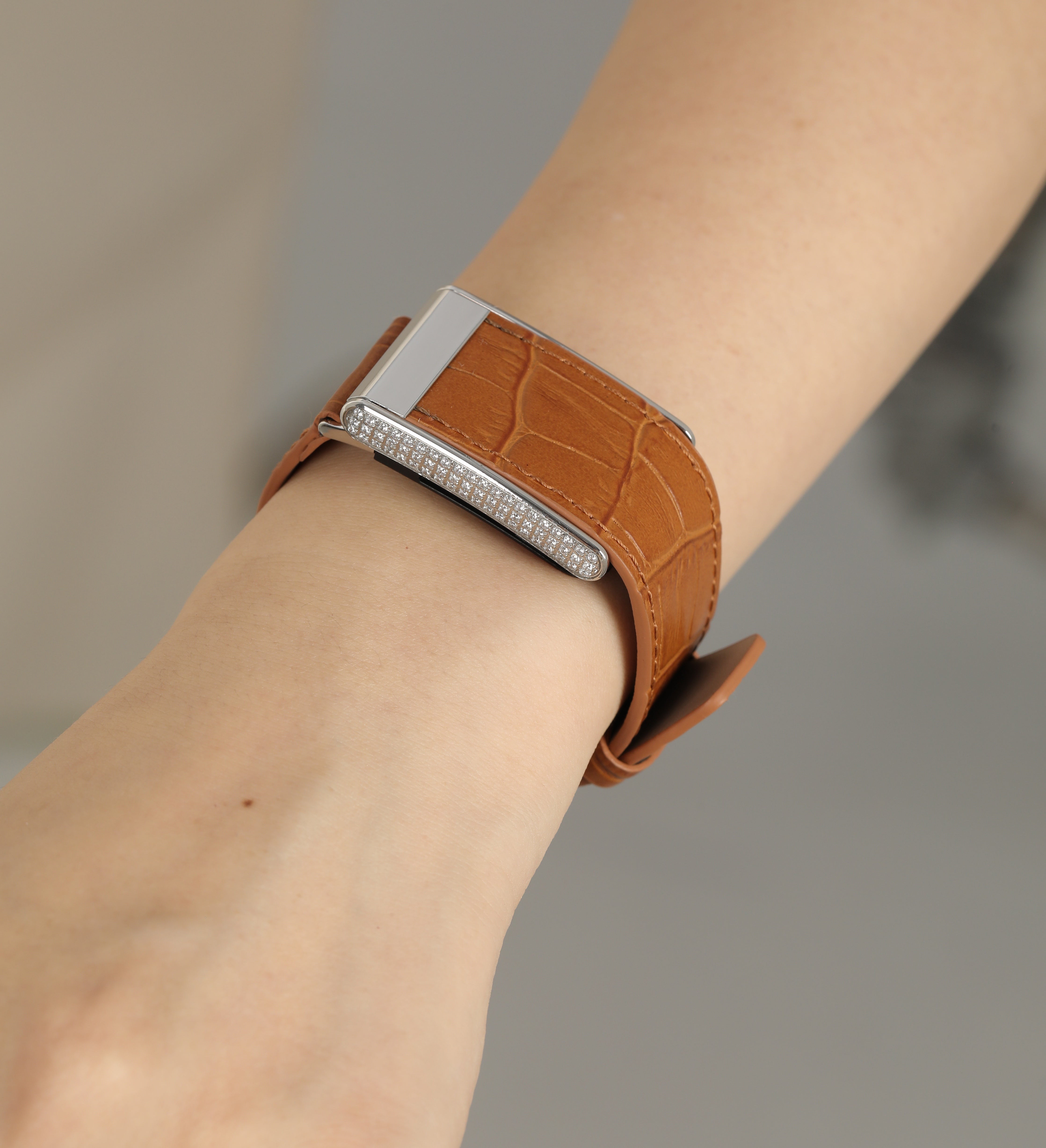 Light Coffee Genuine Leather Strap for Whoop with Diamond Buckle