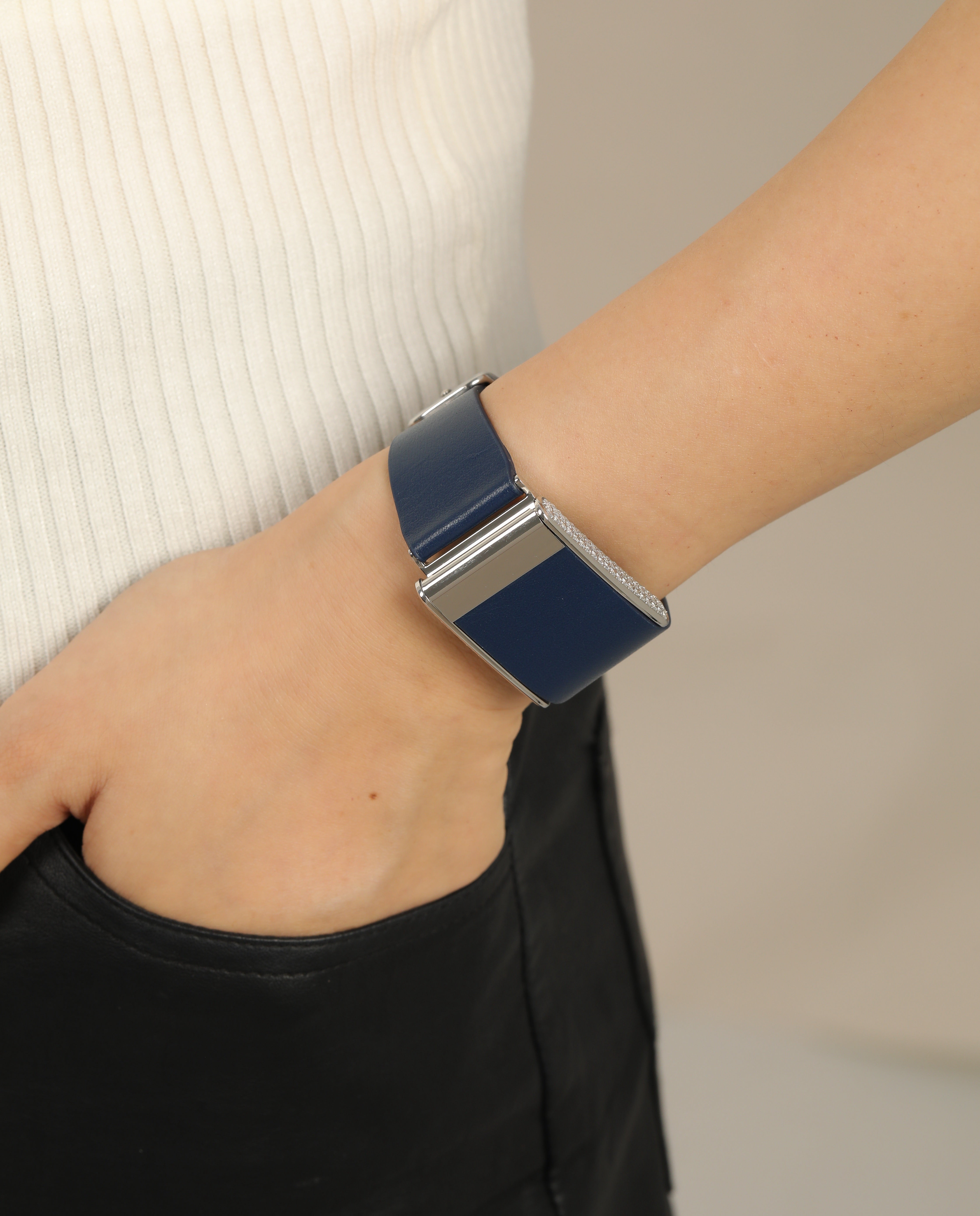 Thin Genuine Leather Strap for Whoop with Diamond Buckle